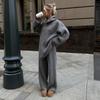 2025 Herbst Winter Neues Damen Strickpullover Set mit Halbreißverschlusskragen Langarm Weitbein Hose Outfit für Europa und Amerika