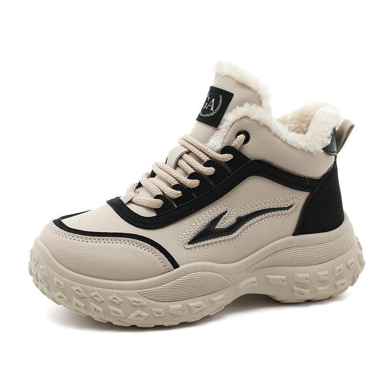 Q New Winter Cotton Shoes Thick-soled Color Matching Warm High-top Velvet Heightening Student Cotton Shoes