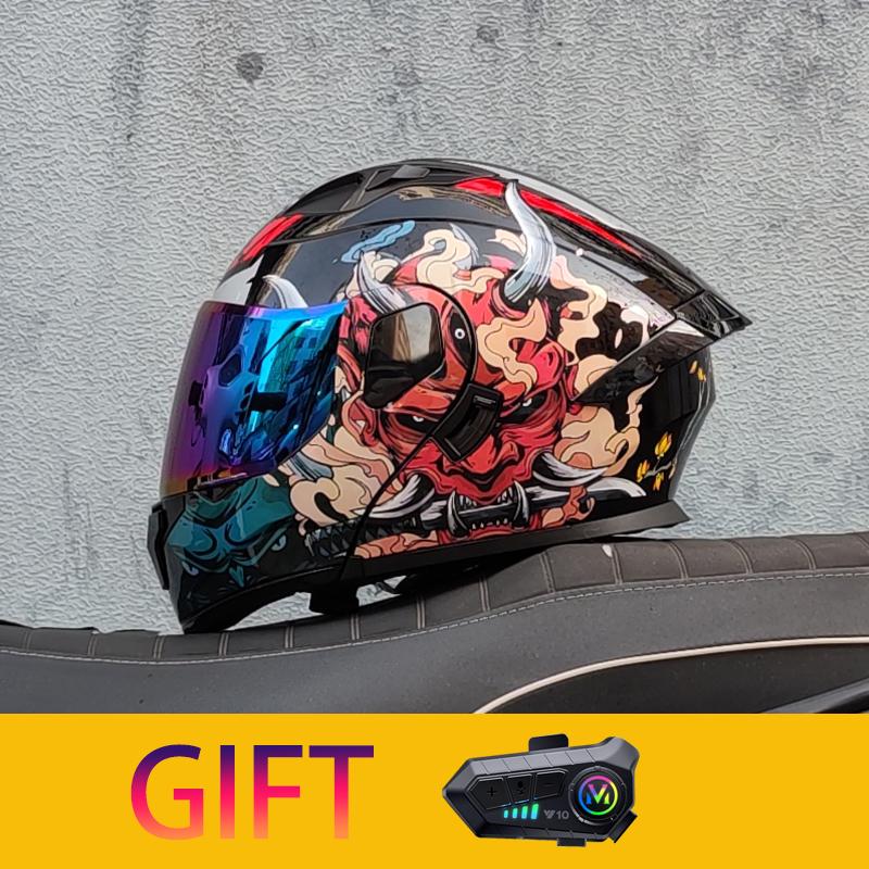 ORZ Motorcycle Helmet Modular Flip Helmet Dual Lens Full Helmet Comes with Bluetooth Earphones Model 103