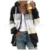 Women Color Block Fuzzy Fleece Hooded Jacket Full Zip Long Sleeve Plush Coat Casual Warm Outerwear S-5XL