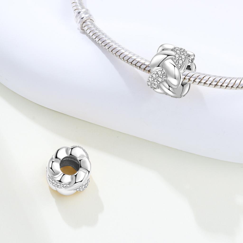 Charms Copper Original Iris Flower Rubber Stopper Double-Row Heart Positioning Buckle Beads Fit Bracelet Women Jewelry Gift