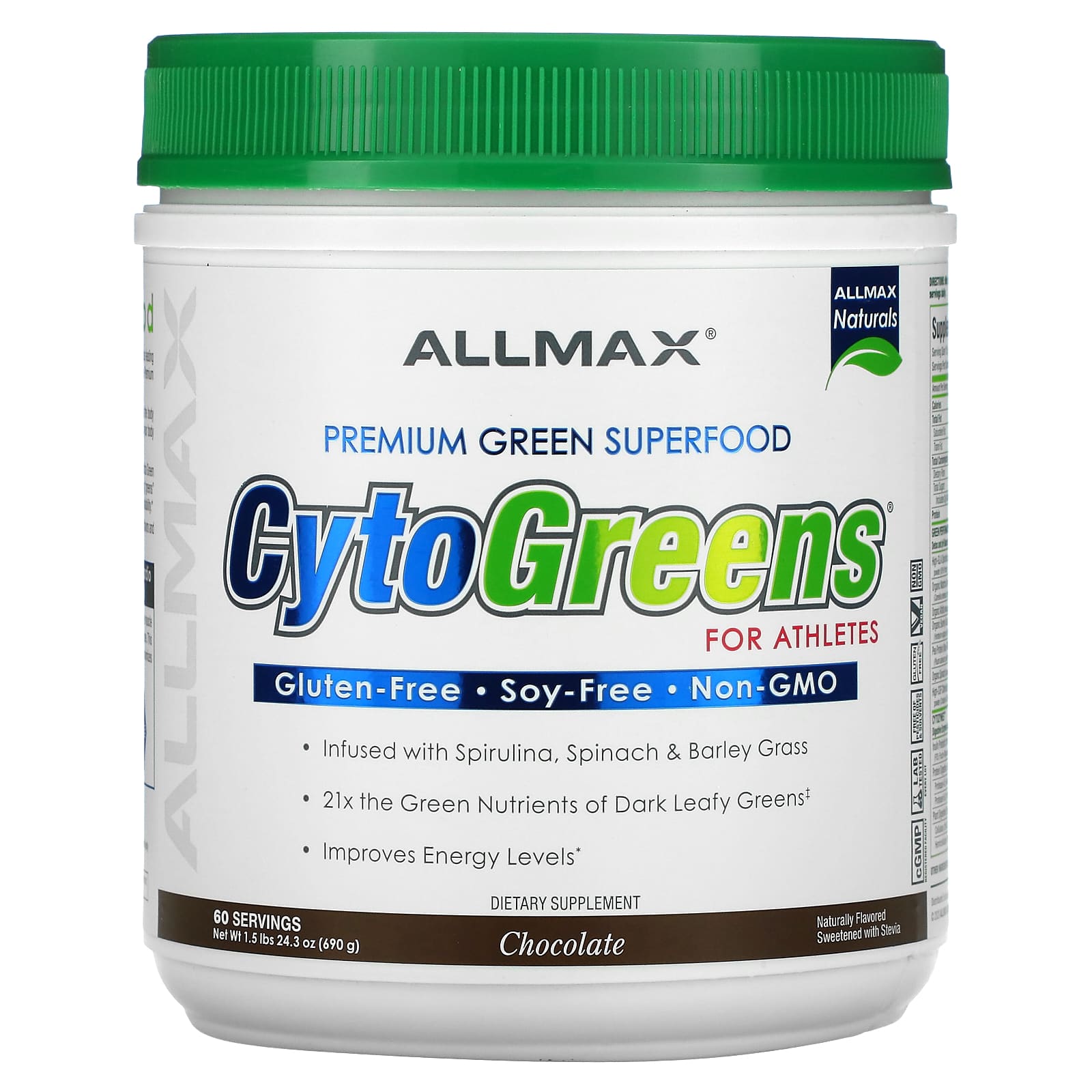 

ALLMAX, CytoGreens, premium green superfood for athletes, chocolate flavor, 1.5 lbs (690 g)