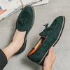 Spring fashion men's shoes retro large size casual flow slip-on green leather shoes