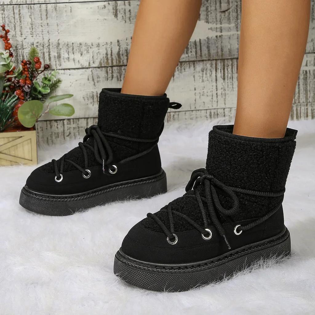 Fashion Thick-soled Strap Snow Boots 2025 Autumn and Winter New Thickened Mid-tube Warm Cotton Boots Wholesale