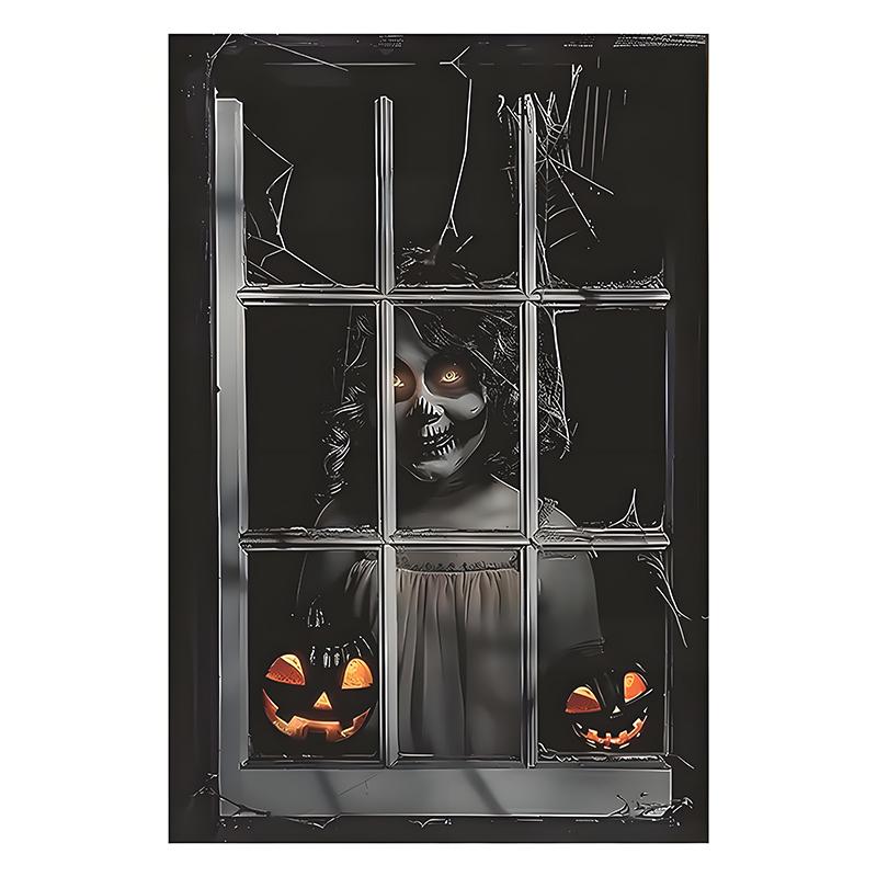 1Pcs Halloween Window Silhouette Decora Halloween Boy Girl Scary Banner Blood Ghost Window Cover Horror Theme Window Poster 2025