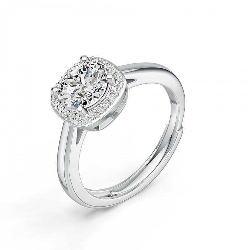 Adjustable Open Ring Women With Moissanite Square Setting Geometric Style Sterling Fashion Jewelry Gift