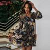 Women Summer Floral Mini Dress High Waist Lace Up A-Line Chiffon Sleeve Black White Navy S-XXL Spring Casual Dress