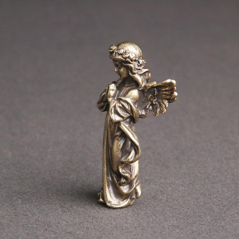 Brass Guardian Angel Fairy Garden Decoration Cupid Metal Figurine Desk Decoration Statue Bronze Carving Decoration Crafts