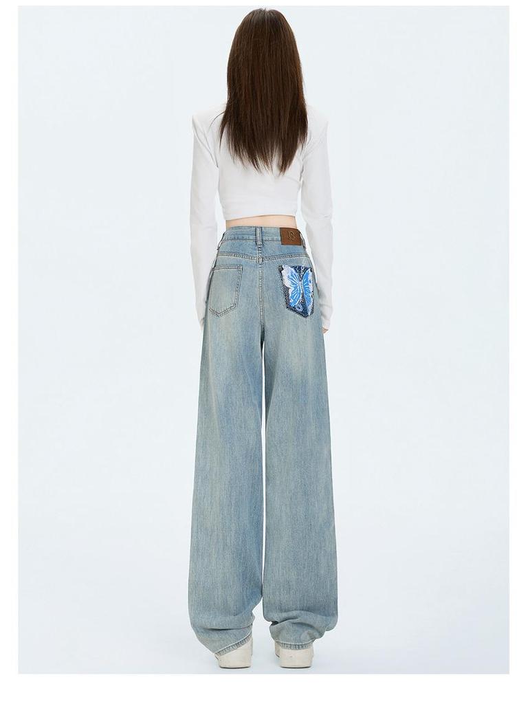 Herbst 2025 Damen Strass Skinny Jeans - Hotfix Design, Gerades Bein, Nische Weitbeinige Passform