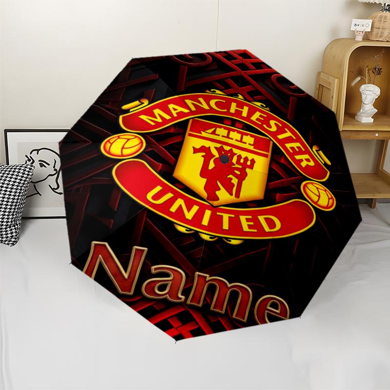 Custom Name Manchester United Theme Automatic Umbrella, Lightweight & Portable, 8 Rib, Perfect for Outdoor Travel, Birthdays, Christmas, Gifts.