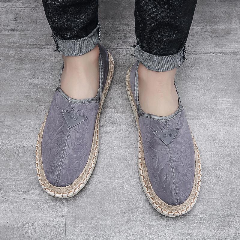 Trendy Purple Male Loafer Shoes Summer Canvas Leisure Shoes for Men Flats Big Size 39-45 Grass Woven Cloth Shoes Driving Man Cha