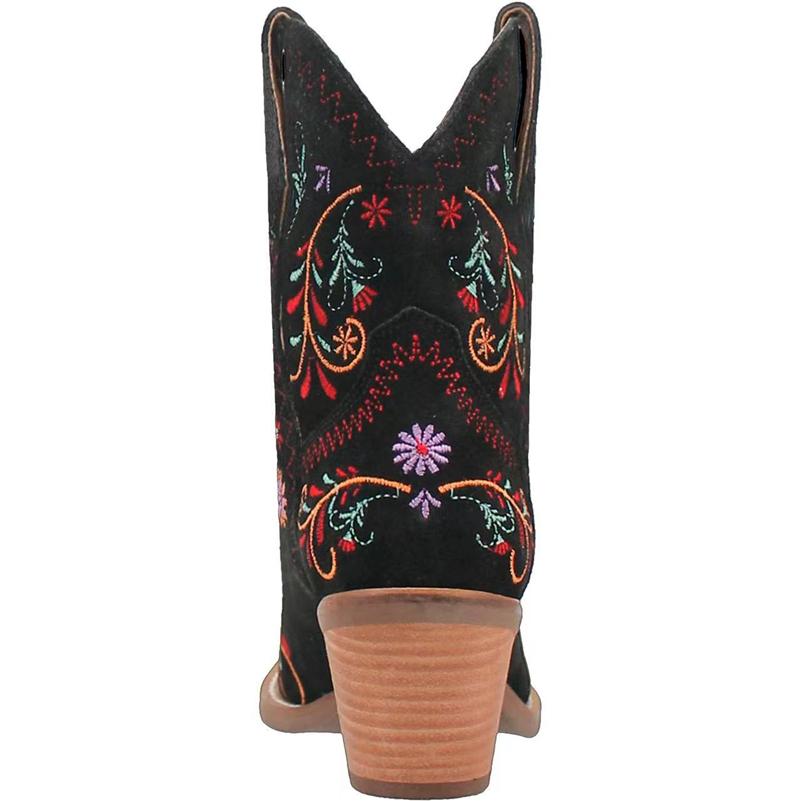 Women Ankle Short Boots Round Toe Thick High Heels Embroidery Flower Western Cowboy Boots Ladies Fashion Shoes Winter 46