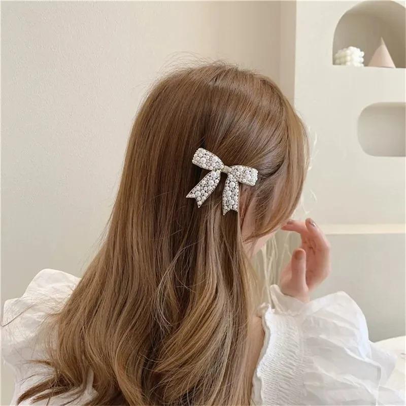 New Korean Sweet Simulated Pearl Bowknot Hairpins Barrettes For Women Fashion Hair Accessories Hair Clips