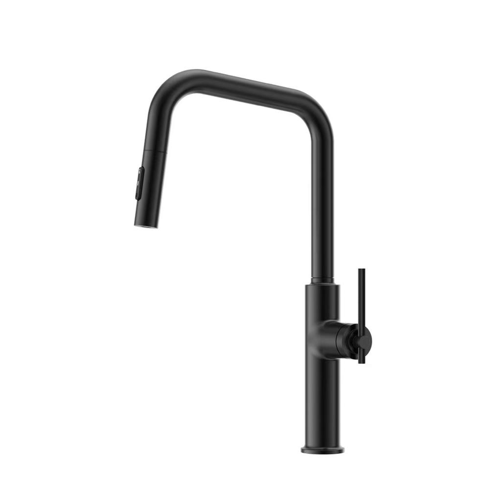 Rose Gold Brushed Brass Pull-out Kitchen Faucet Rotating Crane Extendable Hot Cold Water Grey/Black for Sink