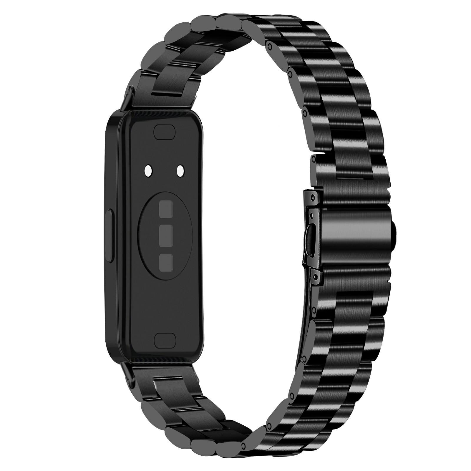 

Black Watch Band for Huawei Band 10/9/8 Stainless Steel 3-Bead Metal Strap A