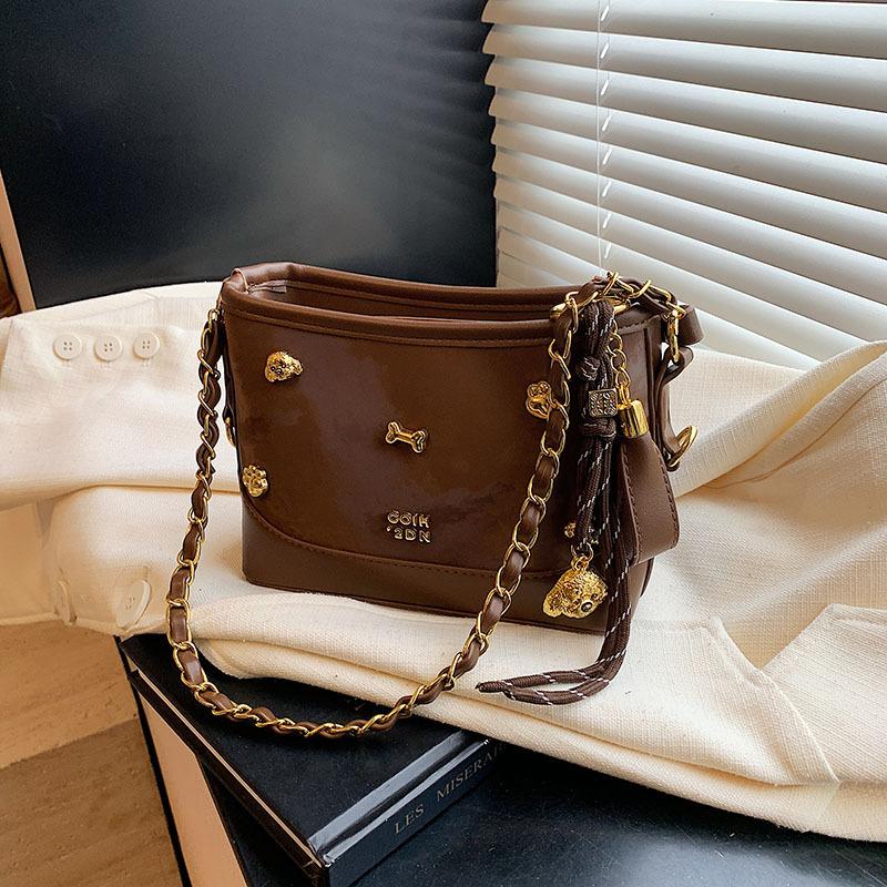 

Today s popular small bag women s new fashion chain light luxury messenger bag bucket bag Without pendant коричневый