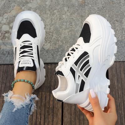 Fashion Platform Women Sneakers Autumn Lace-Up Thick Bottom Sports Shoes Woman Leather Breathable Walking Shoes Female Zapatos De Mujer