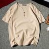 Men's Summer Breathable Beige Henley Neck Short Sleeve Shirt