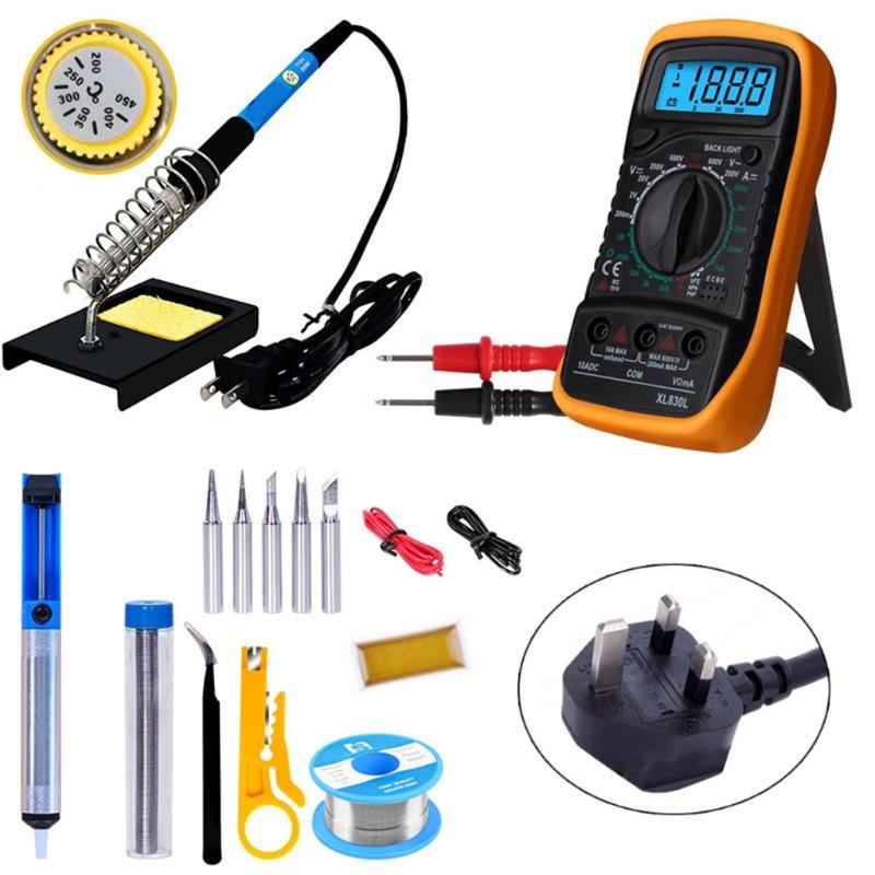 60W Soldering Iron Kit Adjustable Temp Welding Tool Digital Multimeter 5pcs Soldering Iron Tips EU/UK/US Standard