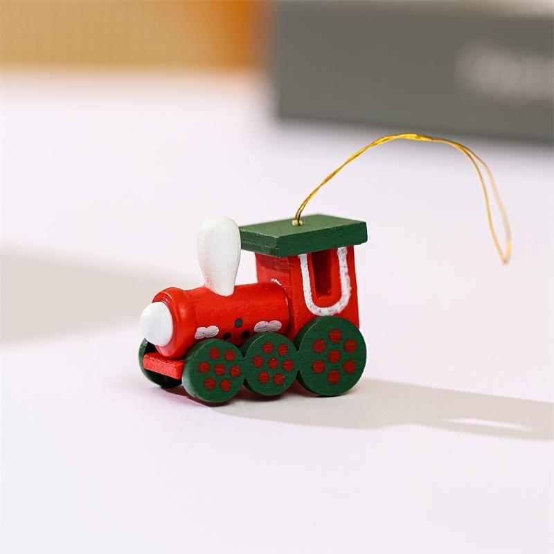 1 Set Glam Style Christmas Tree Ornaments, Geometric Pattern Wooden Train Hanging Decor, Lacquered Finish, Arts Theme,No Electricity or Battery Needed