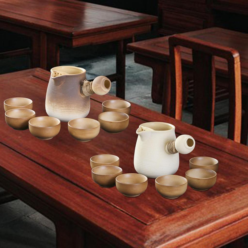 Ceramic Teapot and 6 Cups Tea Maker Chinese Traditional with Rope Wrapped Handle Infuser
