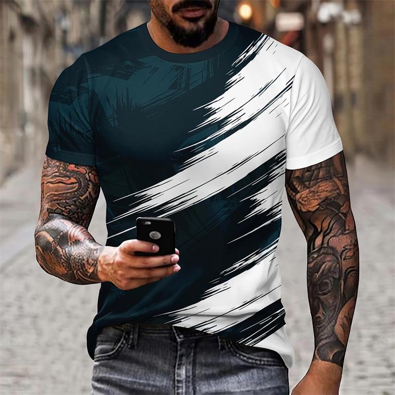 

Men s Contrast Color 3D Print Short Sleeve T-shirt Summer Casual Loose Breathable Comfortable Tee Cool Trendy Street Man Clothes S