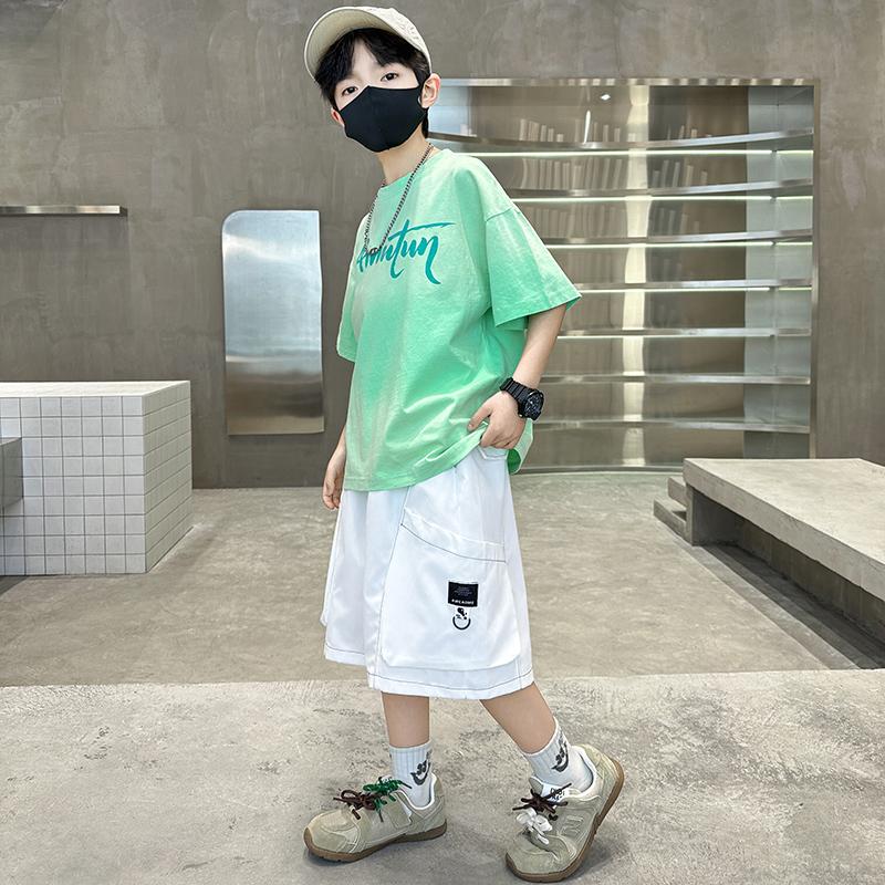 Boys' Summer Outfit Set 2026 New Trendy Children's Summer Tie Dye Gradient Short Sleeved Two-piece Set for Boys' Handsome Children's Clothing