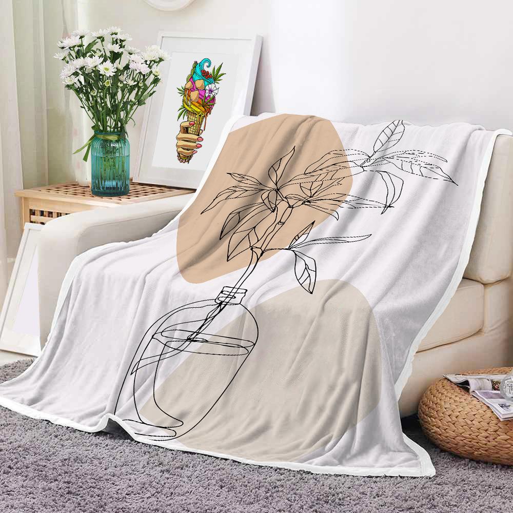 Mondrian Art Digital-printed Polyester Bedroom Velvet Flannel Soft Sofa Cover Blanket Fleece Soft Sofa Cover Blankets for Beds