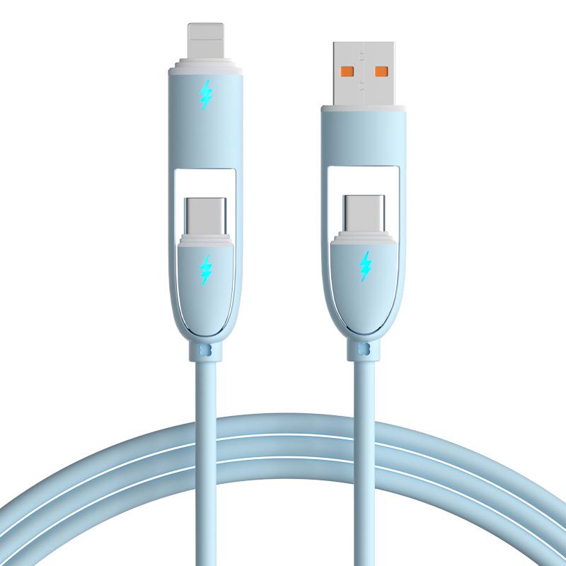 Four-in-One Fast Charging Liquid Silicone Cable, Solid Color, Compatible with Apple 15 Phones