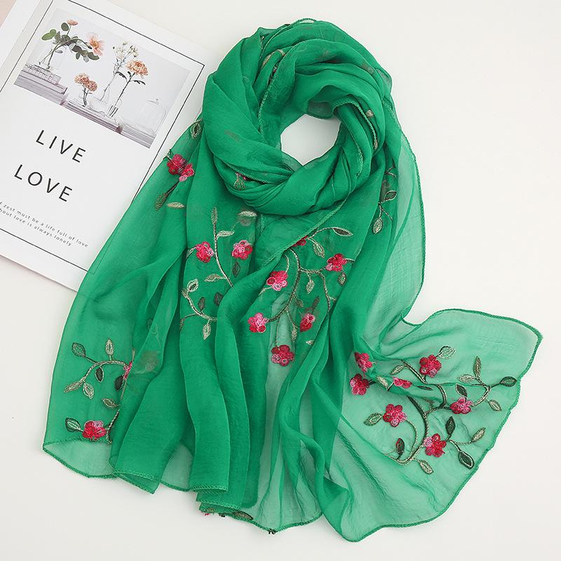 Eșarfă șifon cu flori de piersic în stil coreean: Șal Versatil pentru Femei cu Broderie Florală, pentru Modă și Călătorii, Protecție Solară