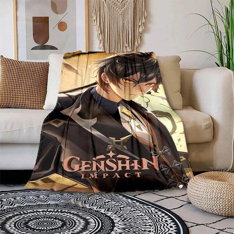 Genshin Impact Měkká plyšová rozkládací pohovka házecí kreslený moderní flanelový povlak na deku Gedruckt Bettdecke Geschenk piknikové deky