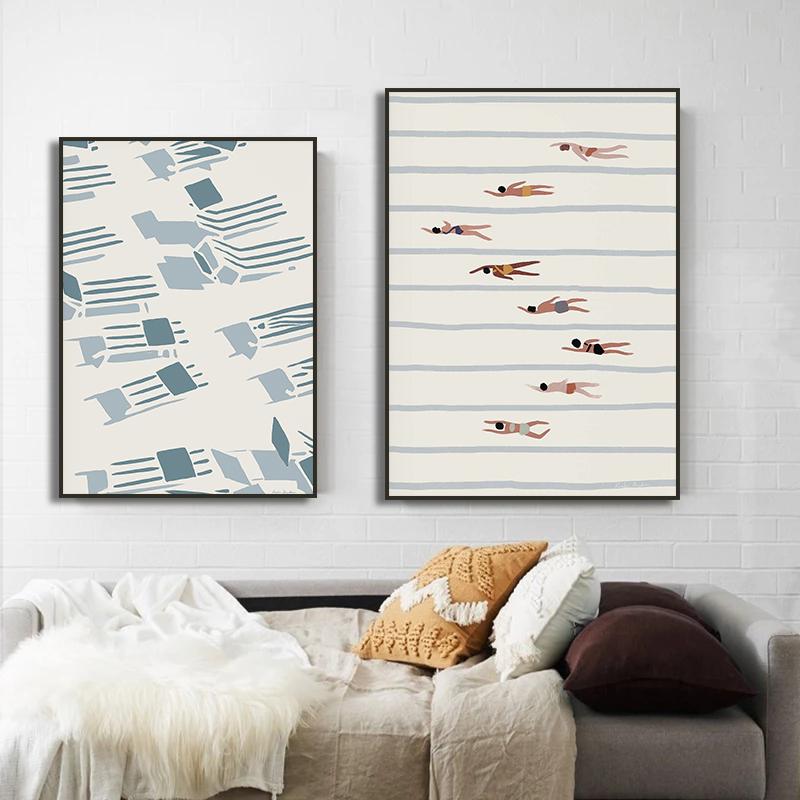 Sailboat Swimming Pool Ocean Floral Minimalist Wall Art Canvas Painting Posters and Prints Wall Pictures for Living Room Decor