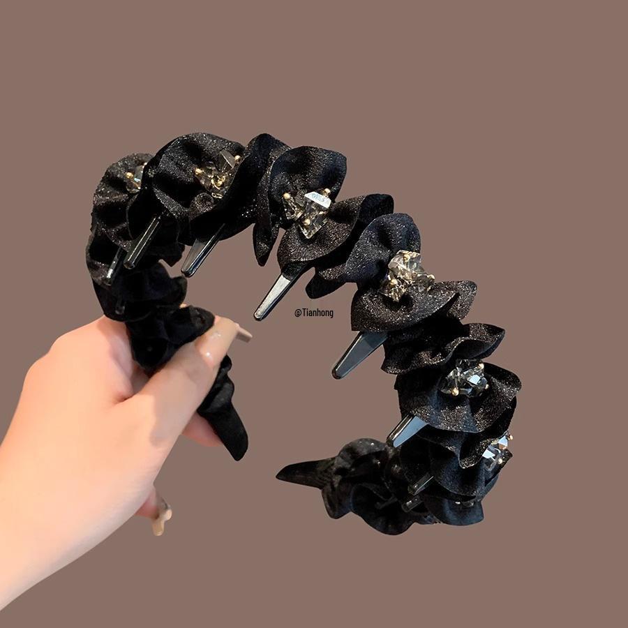 2025 Luxe Pleated Rhinestone Headband: Fluffy Non-Slip High Crown Hair Accessory