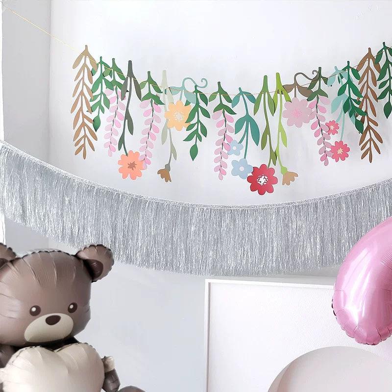 Buntes DIY-Frühlingsblumen-Geburtstagsparty-Banner Für Kinder Klassenzimmerdekoration Langes Blatt Blumig Happy Birthday Party Hintergrund