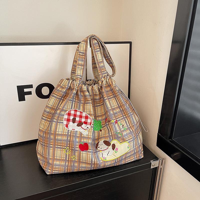 

Полосатая клетчатая сумка женская большой вместимости новая летняя универсальная сумка через плечо сумка-тоут для занятий для студентки жёлтый