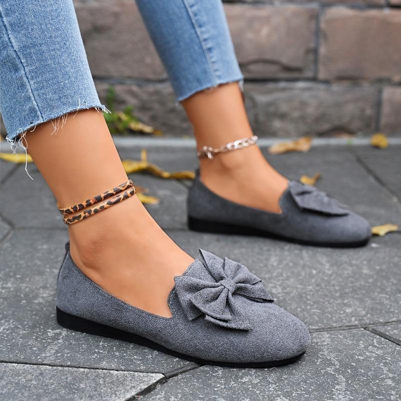 Women's Plus Size Suede Flat Casual Shoes Round Toe Bow
