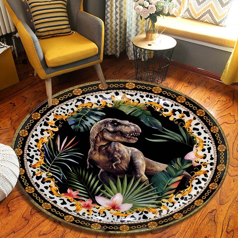 Dinosaur T-rex Round Area Rug,Carpet Rug for Living Room Bedroom Sofa Playroom Decor,Non-slip Floor Mat