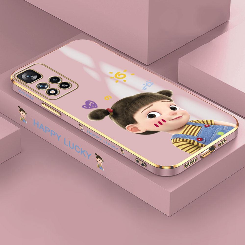 For Redmi Note 13 Pro 12 Pro 12S 11 Pro 11S 10S OPPO A38 A77s A96 Realme C33 C65 OnePlus Cute Cartoon Girl Pattern Full Lens Protect Casing