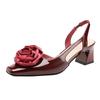 High-heeled bag head sandals women's summer 2025 new square head empty single shoes flower red high heels women's thick heel