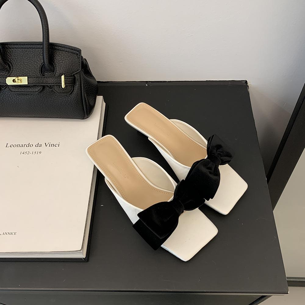 

Серебряные банты тапочки женская летняя мода 2025 года интернет-знаменитость с юбкой на плоской подошве классные тапочки слово с приливом 39