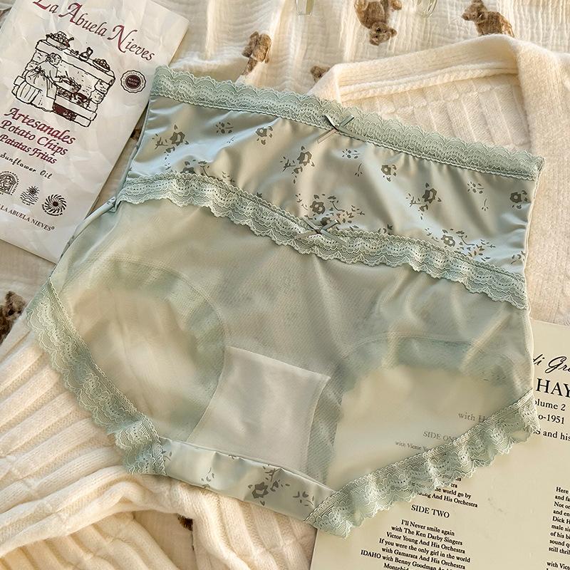 Plus Size Ladies' Retro Bow Flower High Waisted Sexy Lace Breathable Triangular Underwear