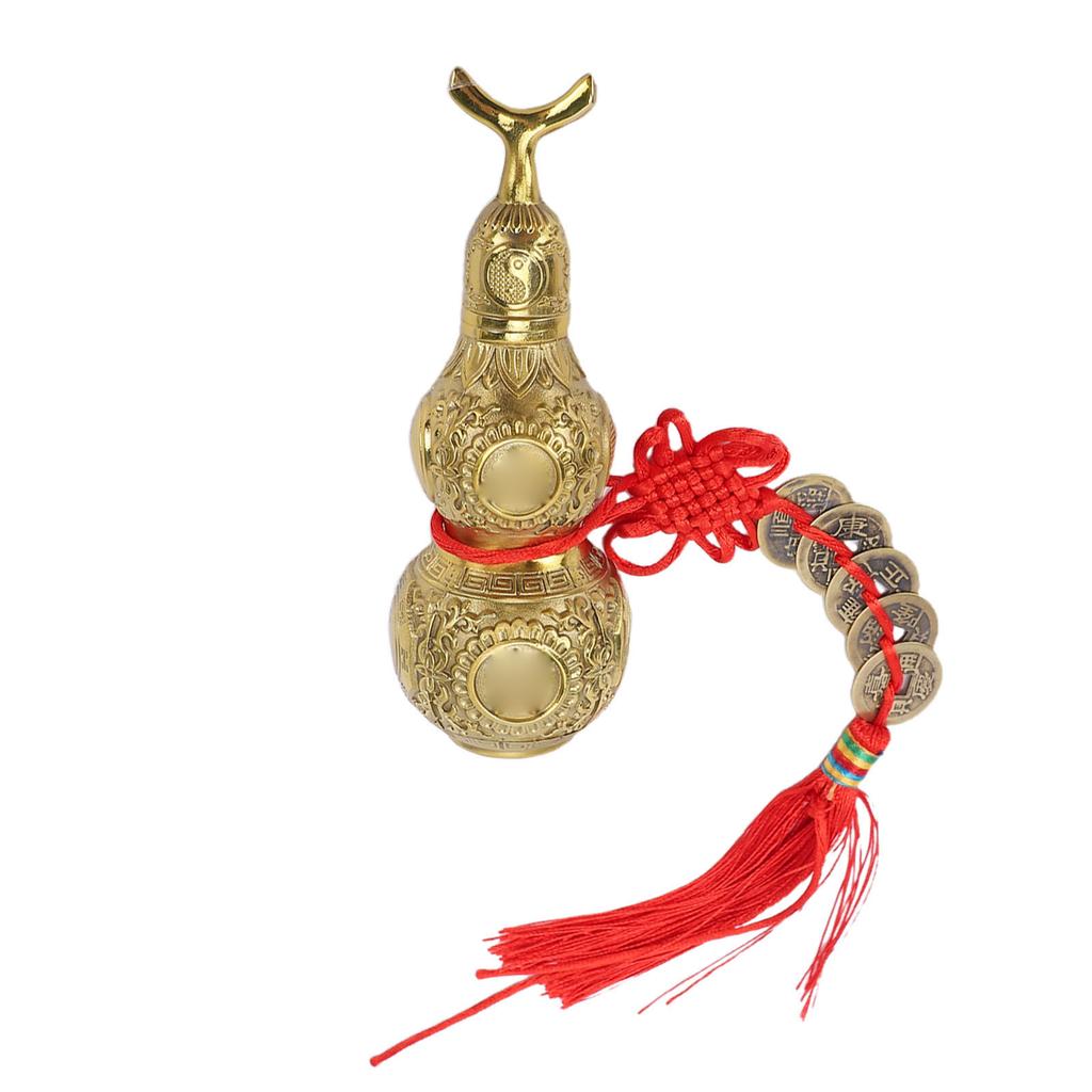 Mosazná tykev Feng Shui Ornament Ručně vyrobená Wu Lou Sběratelská s 5 čínskými mincemi pro bohatství zdraví štěstí Domov Kancelář