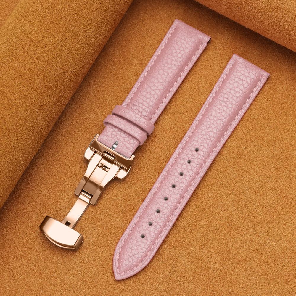 12/14/16/18/19/20/22mm Kalvskinnsklockarmband Litchimönstrad Rem Äkta Läder Armbandsurrem Fjärilsspänne Klocktillbehör