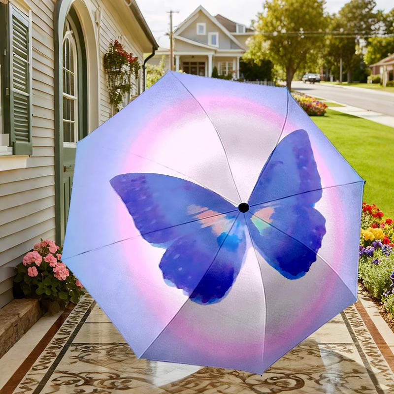 1pc Butterfly Rainbow Automatic Folding Umbrella 8 Rib Iron Frame,  Suitable for Travel, Daily Use, Birthday, Women & Men Gift c1231038