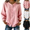 Women Button Front Shirt Breathable Cotton Linen Blend Long Sleeve Casual Blouse Lightweight Loose Fit Top