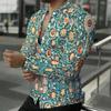 Chemise Homme à Col Bleu Canard Vintage Motif Floral Orné à Volutes Manches Longues Boutonnée