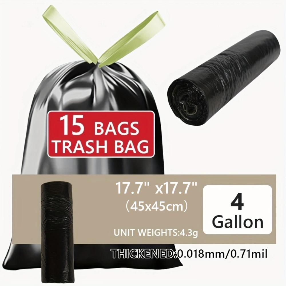 4-Gallon Thickened Drawstring Trash Bags, Portable for Home Kitchen/Dorm, Strong Household Garbage Bags RQSL-WM-0063-51