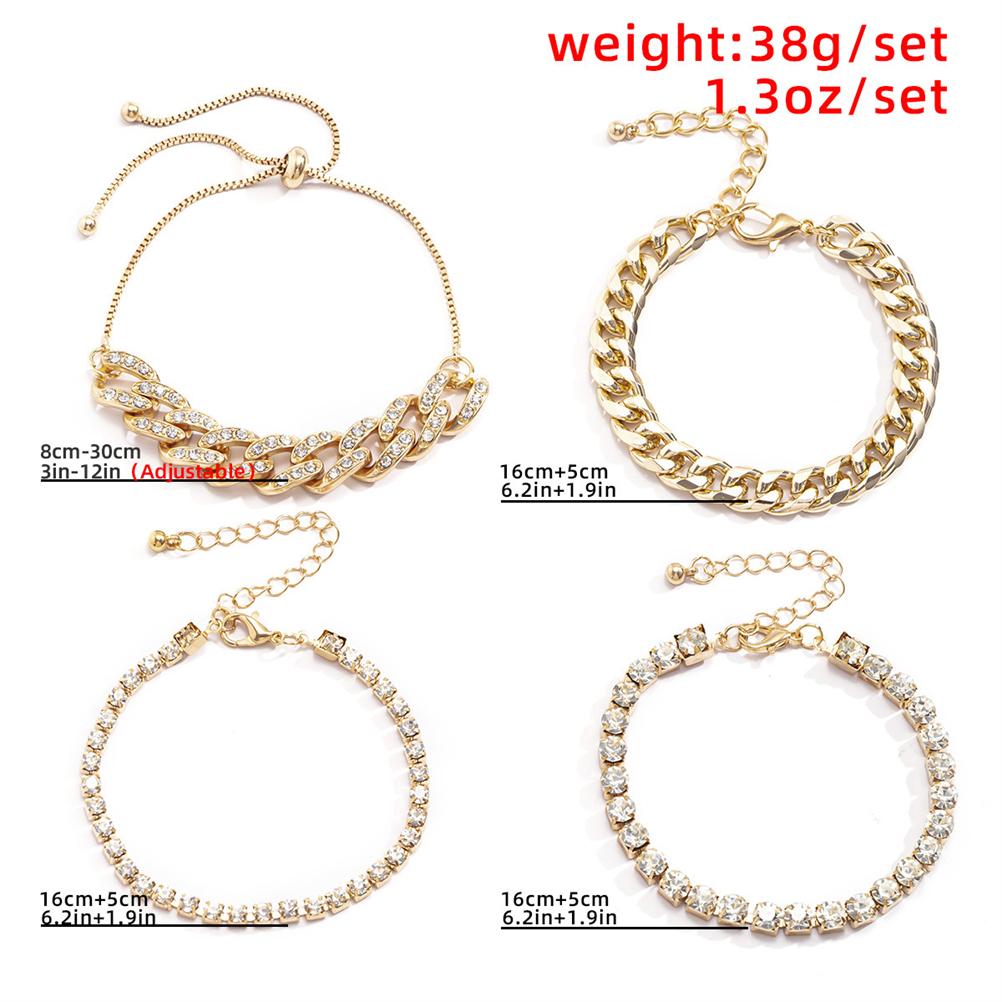 Hip Hop Thick Chain Bracelets Set for Women Shiny Rhinestone Bracelet Hand Chain Crystal Bracelet