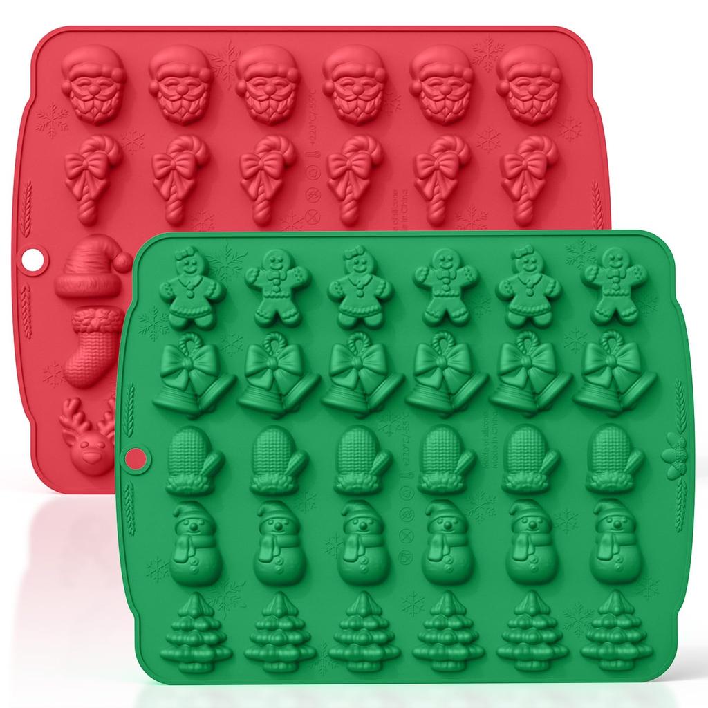 Christmas Silicone molds for Xmas Candy Chocolate Wax Decor 60 Cavity 11 Shapes Gummy Mould Including Tree Santa Cane Hat Socks Elk Gingerbread Man