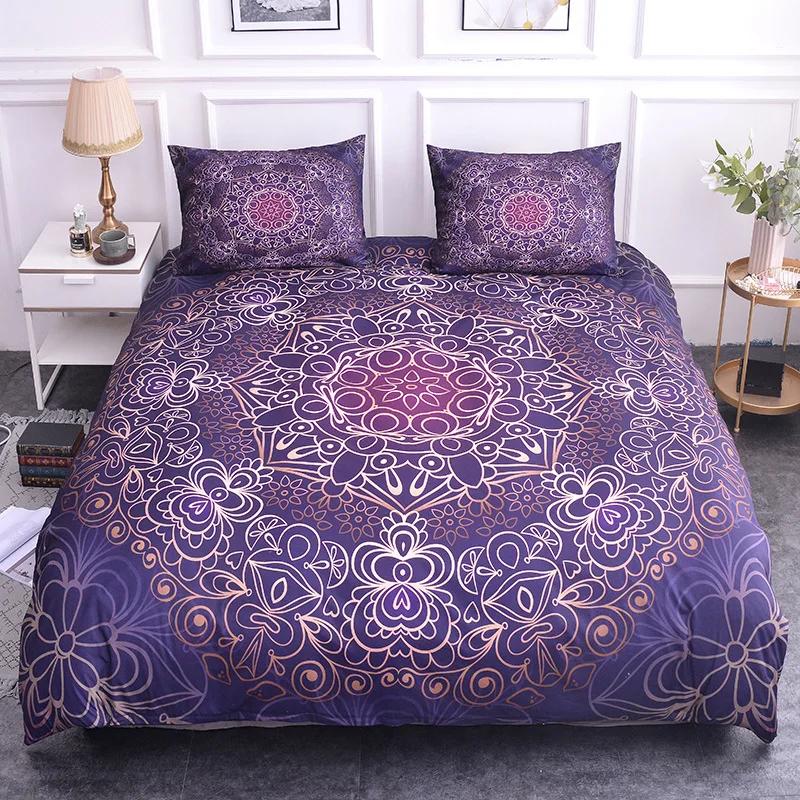 Mandala Duvet Cover Set King Size Lotus Flower Blue Purple Pink Bedding Set Bohemian Mandala Style Soft Polyester Quilt Cover